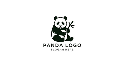 Simple black and white panda logo design with bamboo.