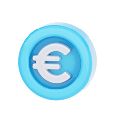 3D rendered icon of a white Euro currency symbol inside a light blue circle with a darker blue border, isolated on white.