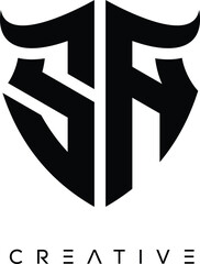 SA Shield Monogram Logo with Bull Horn – Bold Emblem Symbol for Security, Protection and Modern Branding