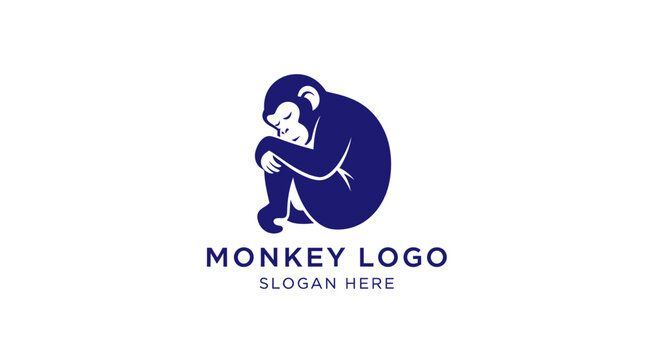 A stylized blue monkey logo, curled up in a seated position, with text below.