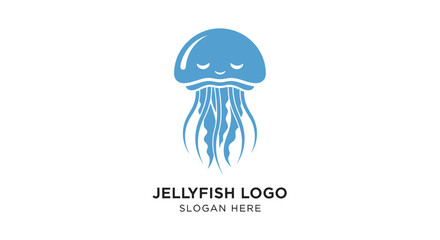 Cute cartoon jellyfish logo design, serene blue, simple style. © Yahya