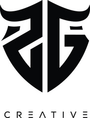 SG Shield Monogram Logo with Bull Horn – Bold Emblem Symbol for Security, Protection and Modern Branding