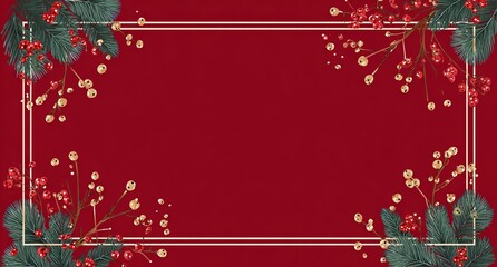 white rectangular frame on a red background with christmas decorations, in a flat design style, animated gifs, in white and gold, vector illustration, with a white blank space in the center of the rec