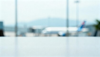 Obraz premium Abstract Airport Background with Out-of-Focus Airplane and Clear Surface for Product Placement or Text