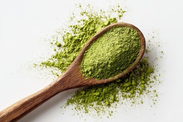 Wooden spoon holding matcha powder (1)