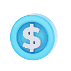 A vibrant 3D rendered blue coin featuring a prominent white dollar sign, symbolizing currency and finance.