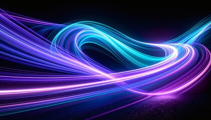 Mesmerizing Neon Light Trails Swirling Through Dark Abstract Space
