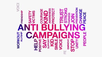 Anti bullying Campaigns concept Animated Tag Word Cloud kinetic typography, Text Design Animation typography seamless loop video motion graphics Intro, Word Art Looping Text effects pink purple gradie