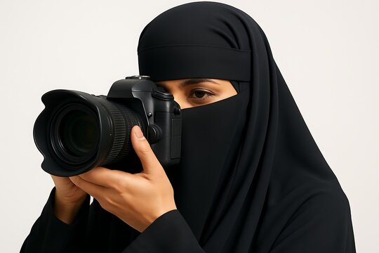 Empowered Female Photographer Capturing the World with Focus and Precision for Creative Projects and Global Perspectives