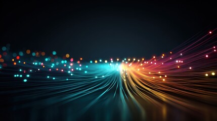 Fiber Optic Cables Transmitting Data, Illuminated Technology Concept, Abstract Visualization of High Speed Internet Connection
