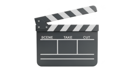 Movie clapperboard isolated on transparent background