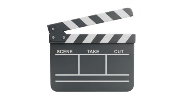 Movie clapperboard isolated on transparent background