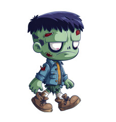 Obraz premium Cute cartoon zombie character walking in a tattered outfit and scuffed boots