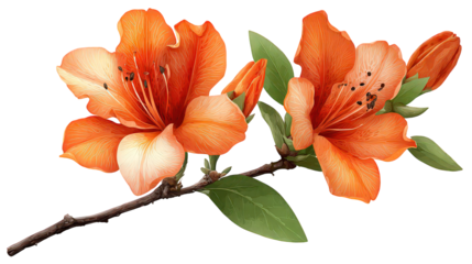 Orange Azalea Flowers with Glitter Detail on Transparent Background