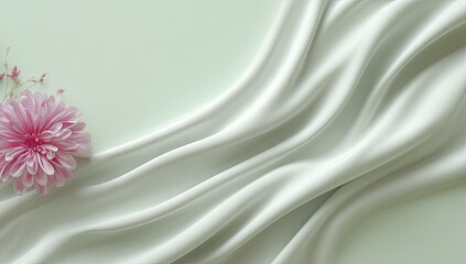 Obraz premium Elegant flowing silk fabric with delicate pink flower accent.