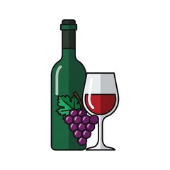 Elegant bottle of red wine with glass and grapes, perfect for wine tasting events and vineyard promotions