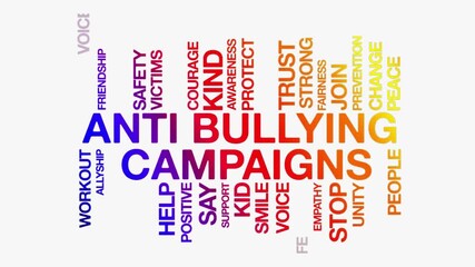 Anti bullying Campaigns concept Animated Tag Word Cloud kinetic typography, Text Design Animation typography seamless loop video motion graphics Intro, Word Art Looping Text effects blue pink yellow g