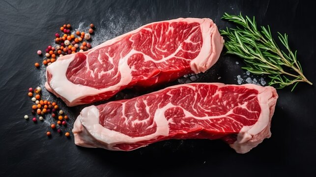 Raw organic meat Twagyu oyster top blade steak. Black background.