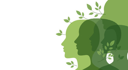 Green leaves and human heads Ecology growth and mental health concept
