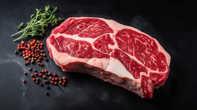 Raw organic meat Twagyu oyster top blade steak. Black background.