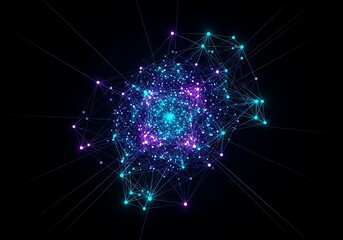 Dynamic glowing network of interconnected nodes and lines pulsating with vibrant digital energy