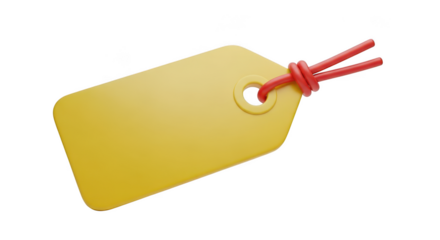 Yellow tag isolated on transparent background, close up view