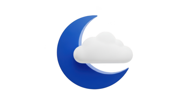 Crescent moon with cloud isolated on transparent background