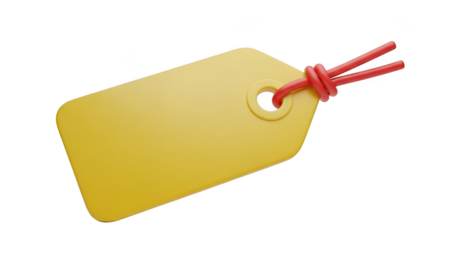 Yellow tag isolated on transparent background, close up view