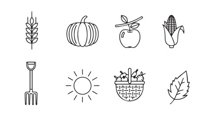 Collection of hand drawn agricultural icons and symbols silhouette