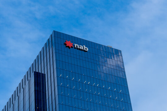 Melbourne, Victoria, Australia - August 28, 2025: nab (National Australia Bank) headquarters in NAB Place at 395 Bourke St, Melbourne, Victoria, Australia. 
