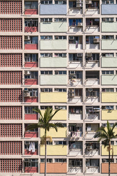 Colorful facade of apartment block, Hong Kong