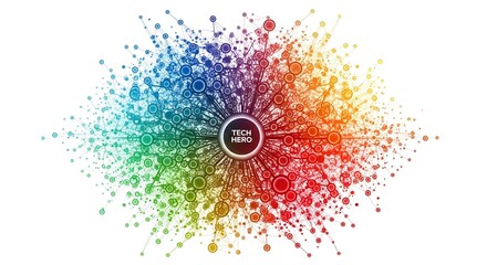 Colorful Technology Network Illustration with Circular Nodes and Lines