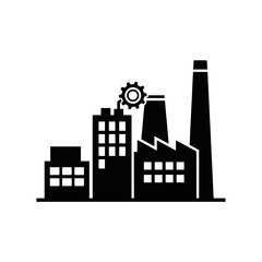 Obraz premium Vector art of industrial factory buildings with a gear
