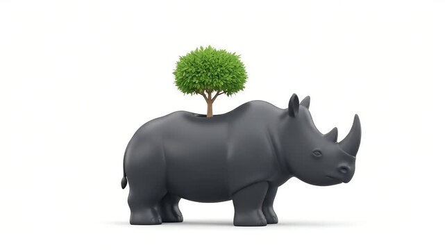 Nature's Guardian: An illustrated representation of a sturdy rhino carrying a vibrant tree, highlighting the interrelation of animal and the environment, symbolizes conservation.