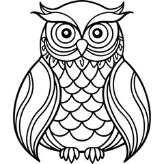 Fototapeta premium Serene meditative vector line art illustration of a decorative owl scalable eps graphic adult coloring