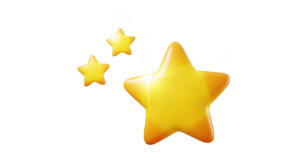Three yellow stars isolated on transparent background