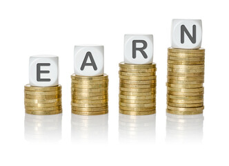 Coin stacks with letter dice - Earn