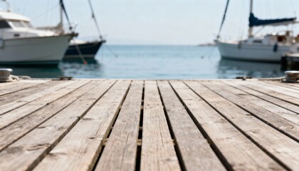 Fototapeta premium Wooden Dock with Boats in the Sea, Ideal for Summer Vacation and Travel Concepts