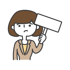 プラカードを持つ女性のイラスト