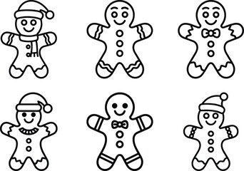 Gingerbread Man Line Art Vector Set - Festive Christmas Cookie Collection
