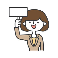 プラカードを持つ女性のイラスト