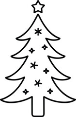 Christmas Tree Line Art Vector with Star and Snowflake Ornaments for Holiday Design
