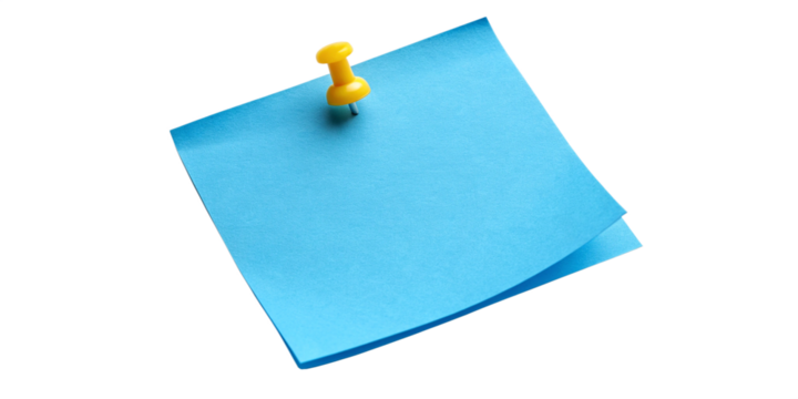 Blank Blue Sticky Note with Yellow Push Pin on Transparent Background
Blue Memo Note with Pushpin Isolated on Transparent Background