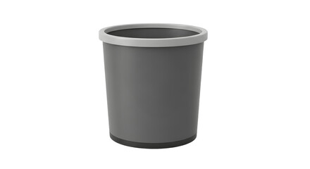 Gray Plastic Trash Bin Standing on White Background for Waste Disposal