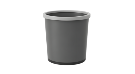 Gray Plastic Trash Bin Standing on White Background for Waste Disposal