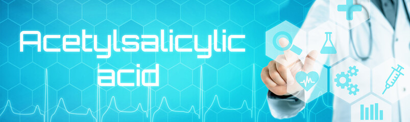 Doctor touching an icon on a futuristic interface - Acetylsalicylic acid