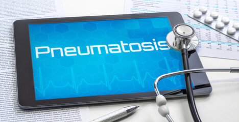 A tablet with the word Pneumatosis on the display