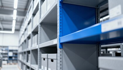 Obraz premium Warehouse Shelving System: Orderly Rows of Industrial Storage Units for Efficient Inventory Management and Distribution