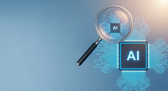AI chip under magnifying glass examining artificial intelligence innovation and future technology