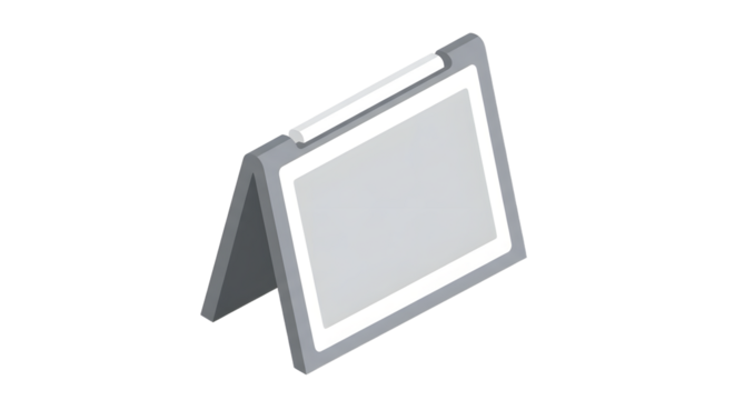 Gray Portable Digital Signage Display Standing on White Background